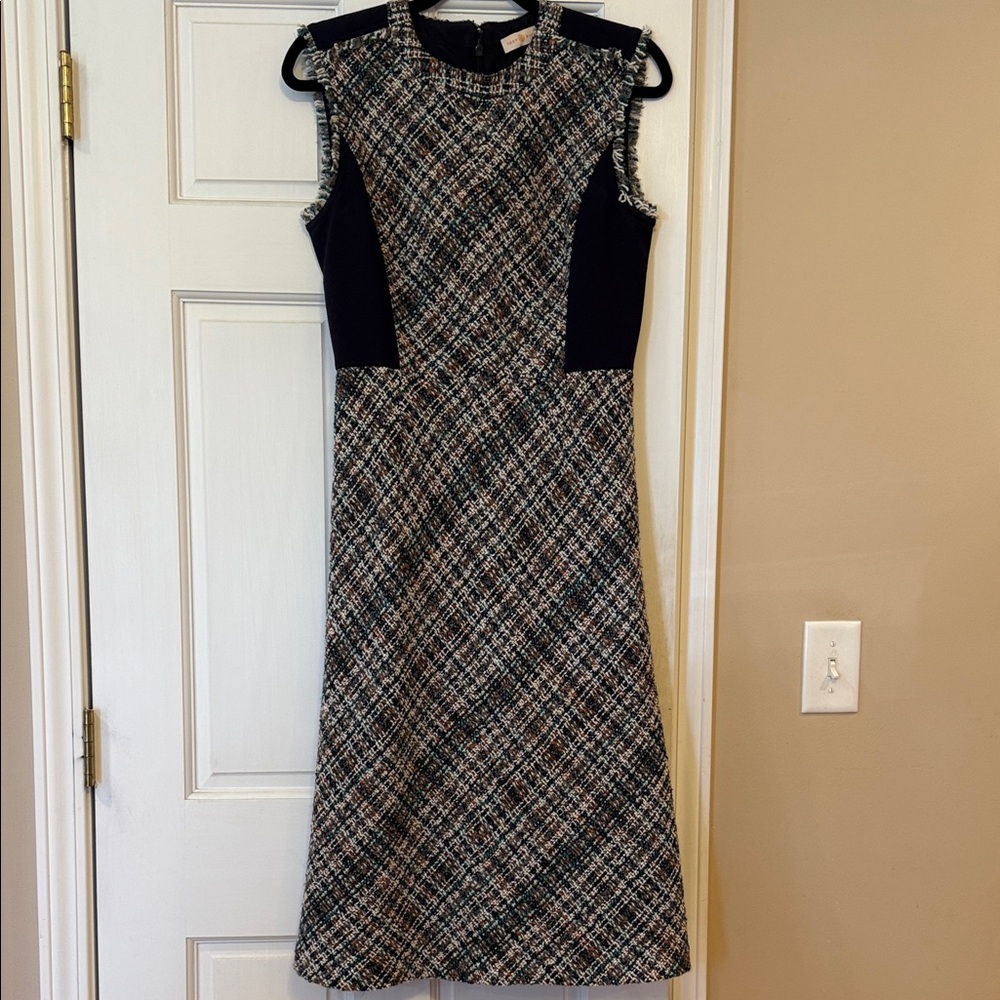 Tory Burch Black and Cream Plaid Midi Dress